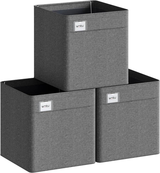 24goodz Foldable Storage Boxes Set of 3 - Spacious Organization - Durable and Stable - Kationic Fabric - For Home and Office - Dark Grey