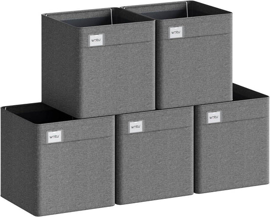 24goodz Foldable Storage Boxes Set of 5 - Spacious Organization - Durable and Stable - Kationic Fabric - For Home and Office - Dark Grey