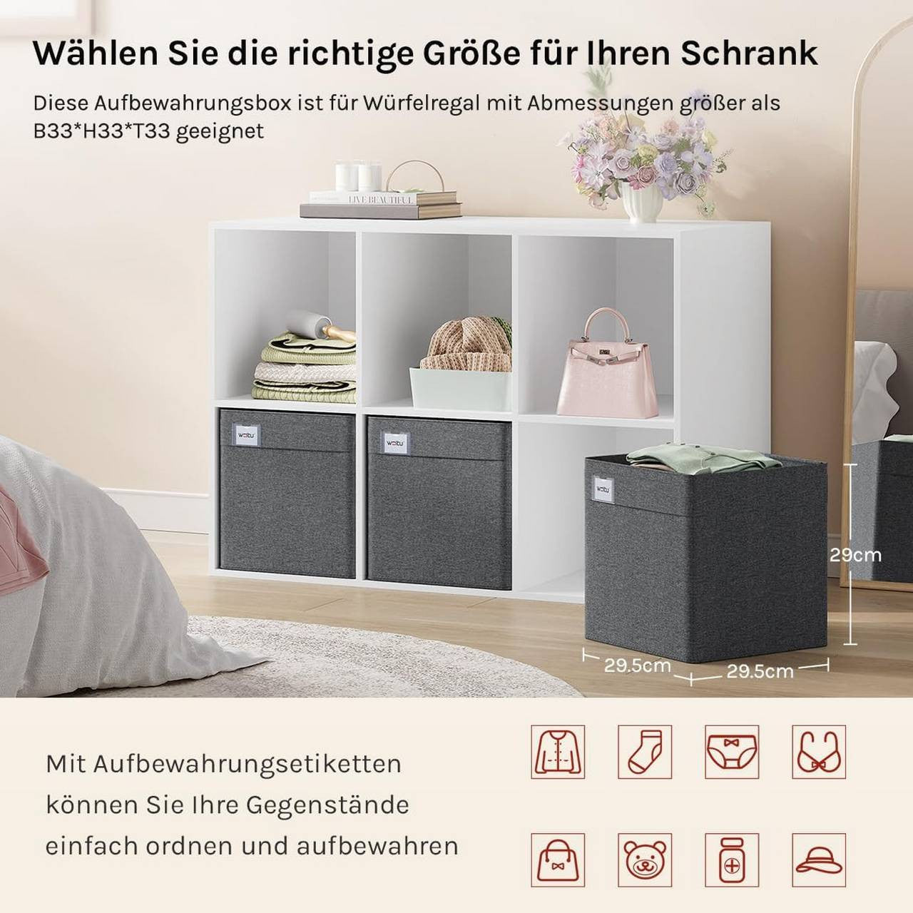 24goodz Foldable Storage Boxes Set of 5 - Spacious Organization - Durable and Stable - Kationic Fabric - For Home and Office - Dark Grey