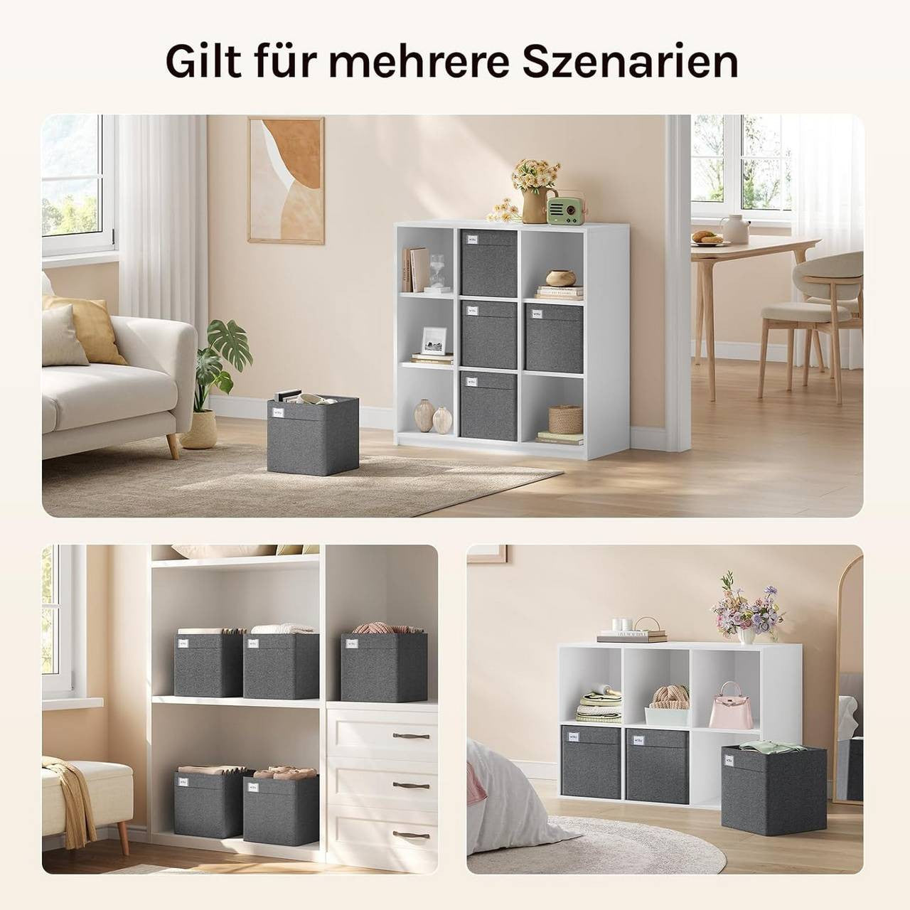 24goodz Foldable Storage Boxes Set of 3 - Spacious Organization - Durable and Stable - Kationic Fabric - For Home and Office - Dark Grey