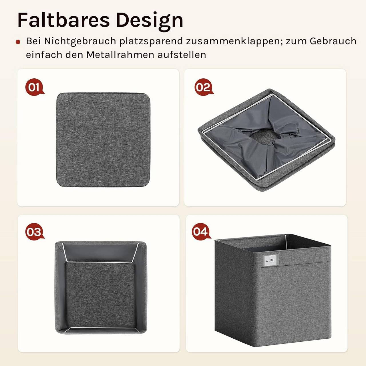24goodz Fabric Storage Boxes Set of 5 - Spacious Organization - Foldable Design - Polyester - For Home and Office - Dark Grey