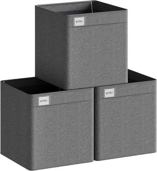 24goodz Foldable Storage Boxes Set of 3 - Spacious Organization - Durable and Stable - Kationic Fabric - Dark Grey - 32.5x32.5x32 cm