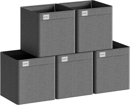 24goodz Fabric Storage Boxes Set of 5 - Spacious Organization - Foldable Design - Polyester - For Home and Office - Dark Grey