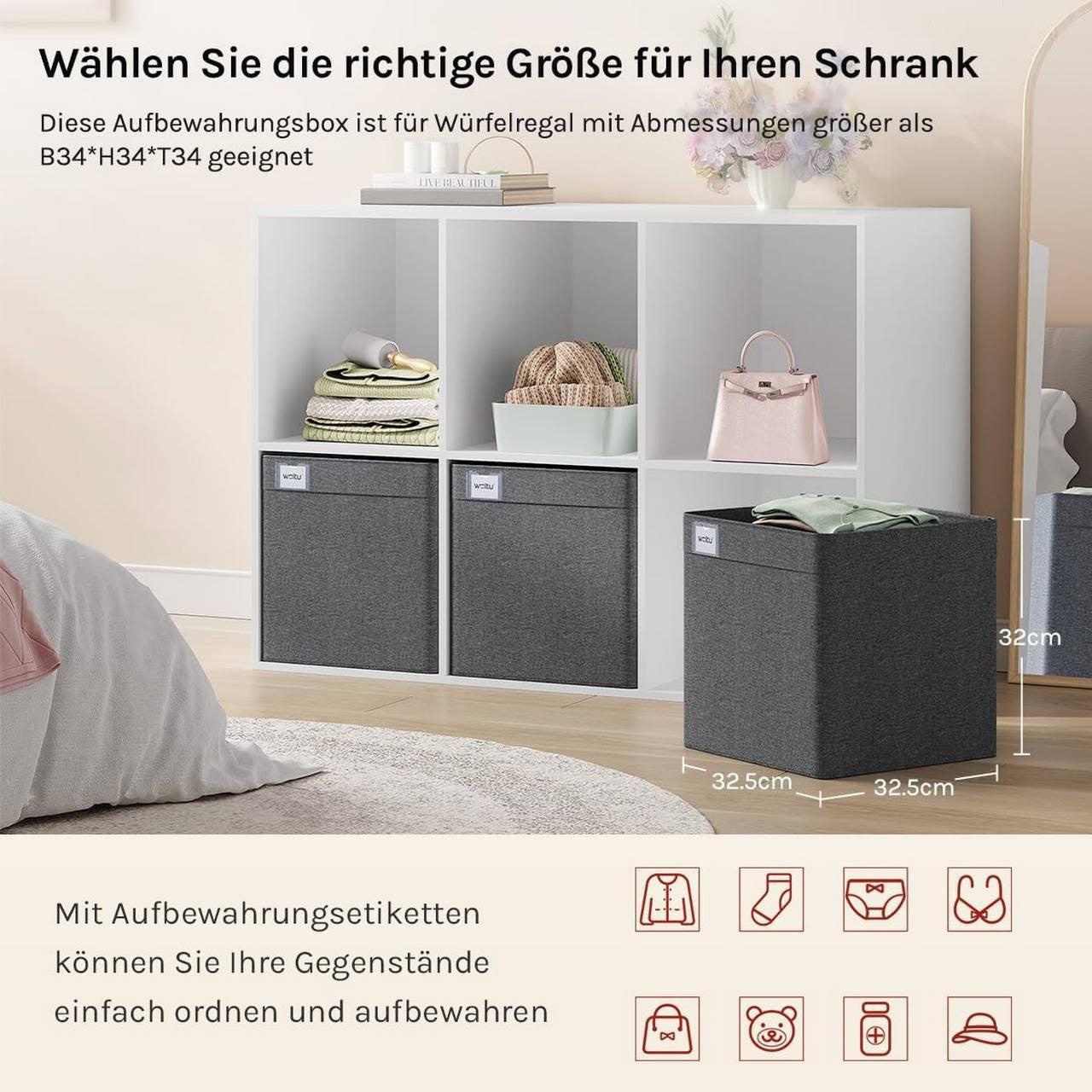 24goodz Fabric Storage Boxes Set of 5 - Spacious Organization - Foldable Design - Polyester - For Home and Office - Dark Grey
