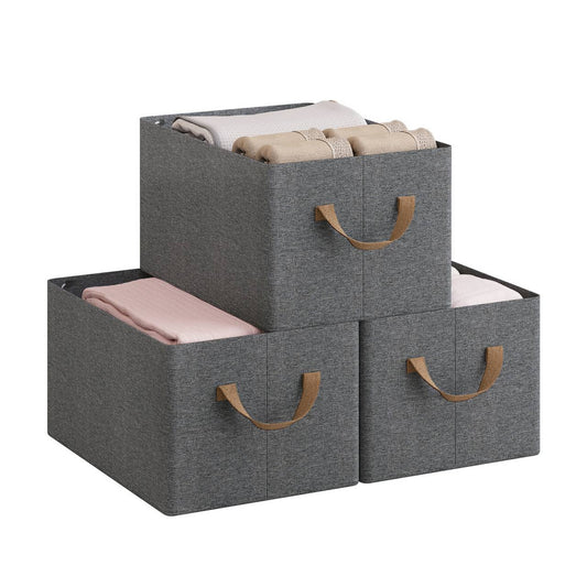 24goodz Foldable Storage Boxes Set of 3 - Durable and Space-Saving - Polyester and Metal - For Home Organization - Grey + Brown