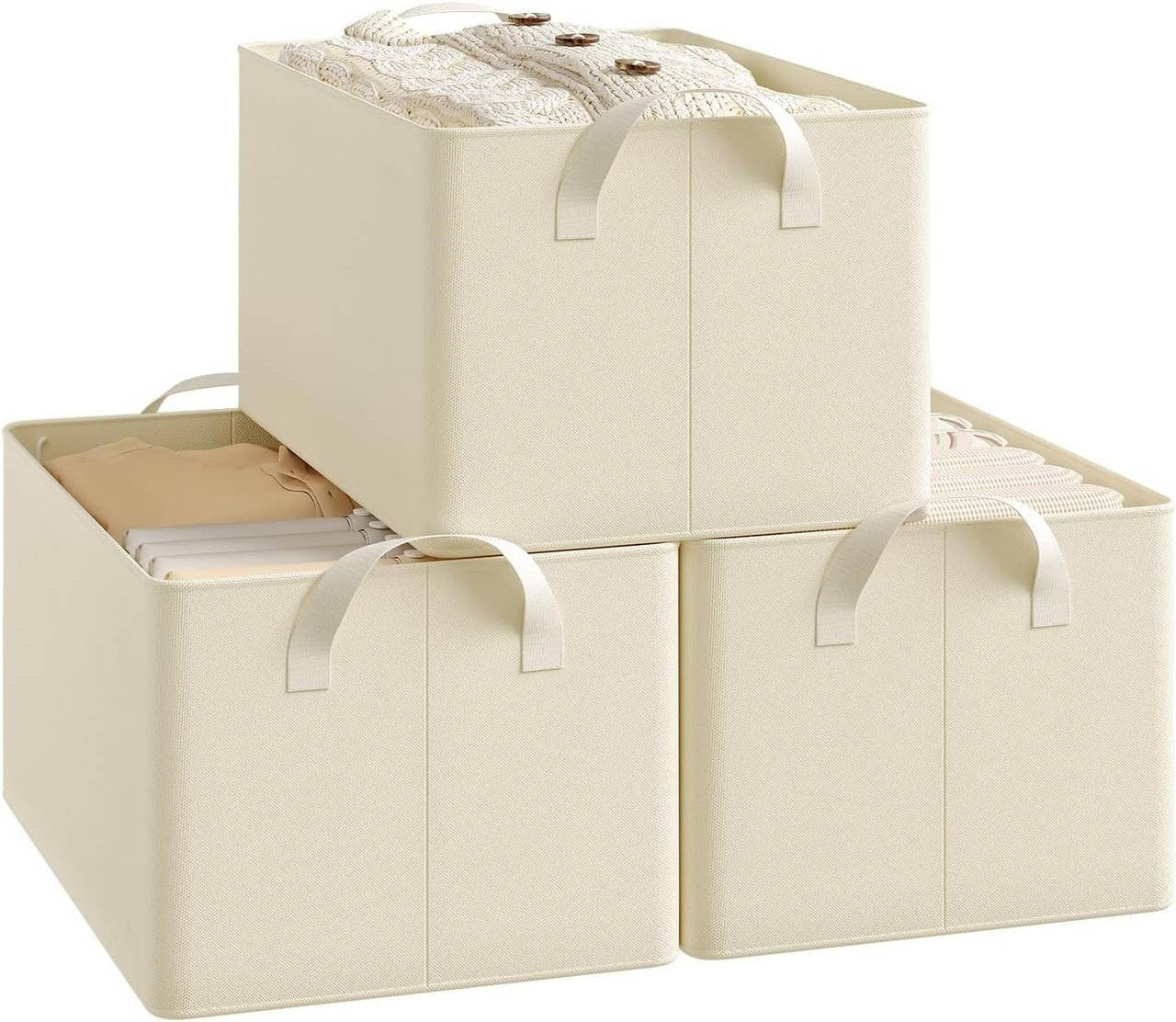 24goodz Foldable Storage Boxes Set of 3 - Durable and Versatile - Polyester and Metal - For Organizing Home - Cream