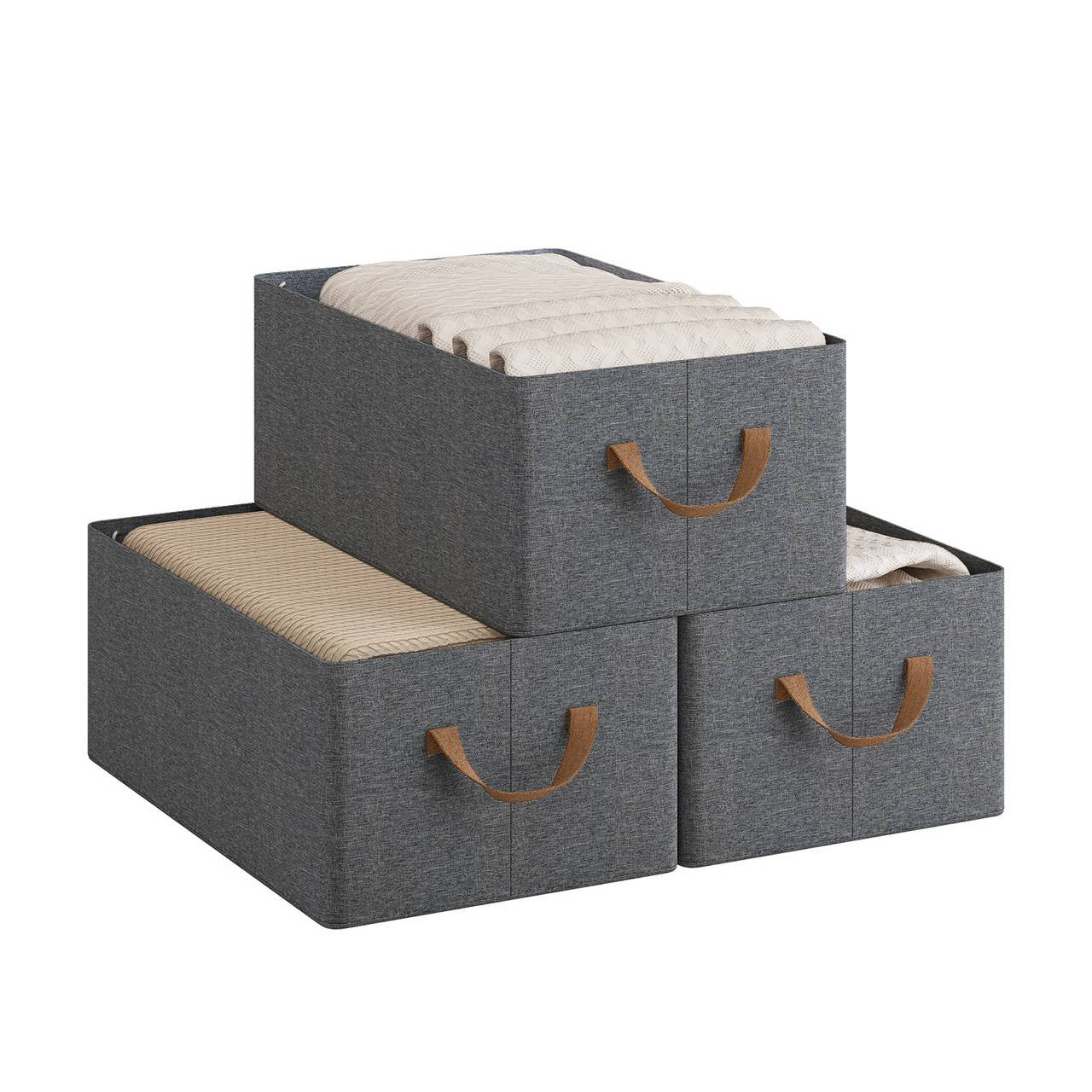24goodz Foldable Storage Boxes Set of 3 - Durable and Space-Saving - Polyester and Metal - For Organizing Your Home - Grey + Brown