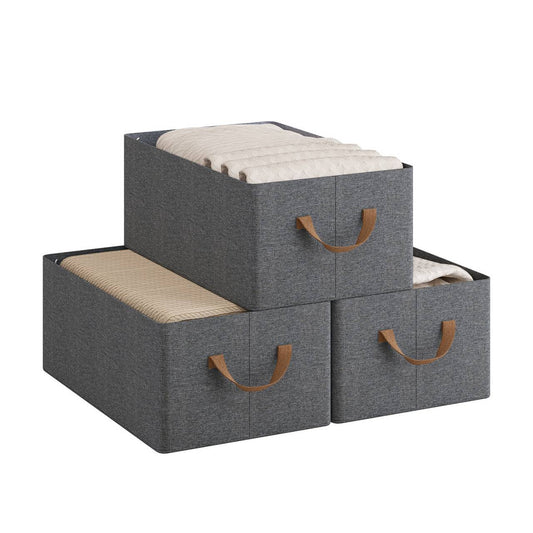 24goodz Foldable Storage Boxes Set of 3 - Durable and Space-Saving - Polyester and Metal - For Organizing Your Home - Grey + Brown