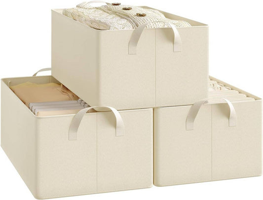 24goodz Foldable Storage Boxes Set of 3 - Durable and Versatile - Polyester and Metal - For Home Organization - Cream