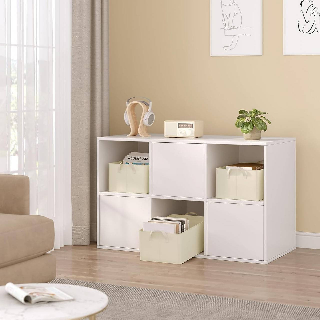 24goodz Foldable Storage Boxes Set of 3 - Durable and Versatile - Polyester and Metal - For Home Organization - Cream