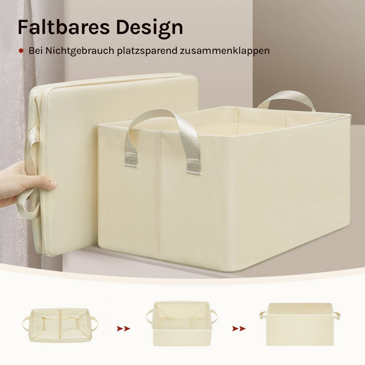 24goodz Foldable Storage Boxes Set of 3 - Durable and Versatile - Polyester and Metal - For Home Organization - Cream
