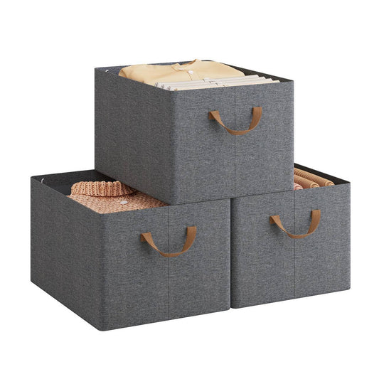 24goodz Foldable Storage Boxes Set of 3 - Durable and Stylish - Kationic Fabric and Polyester - For Home Organization - Grey + Brown