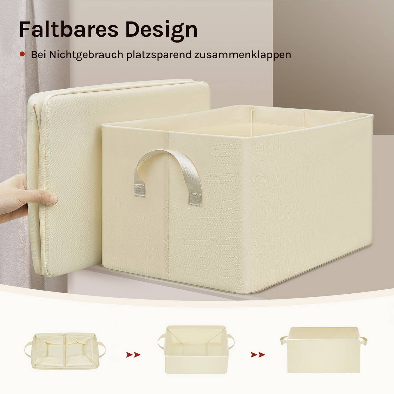 24goodz Foldable Storage Boxes Set of 3 - Durable and Stylish - Kationic Fabric and Polyester - For Home Organization - Cream (42x32x26 cm)