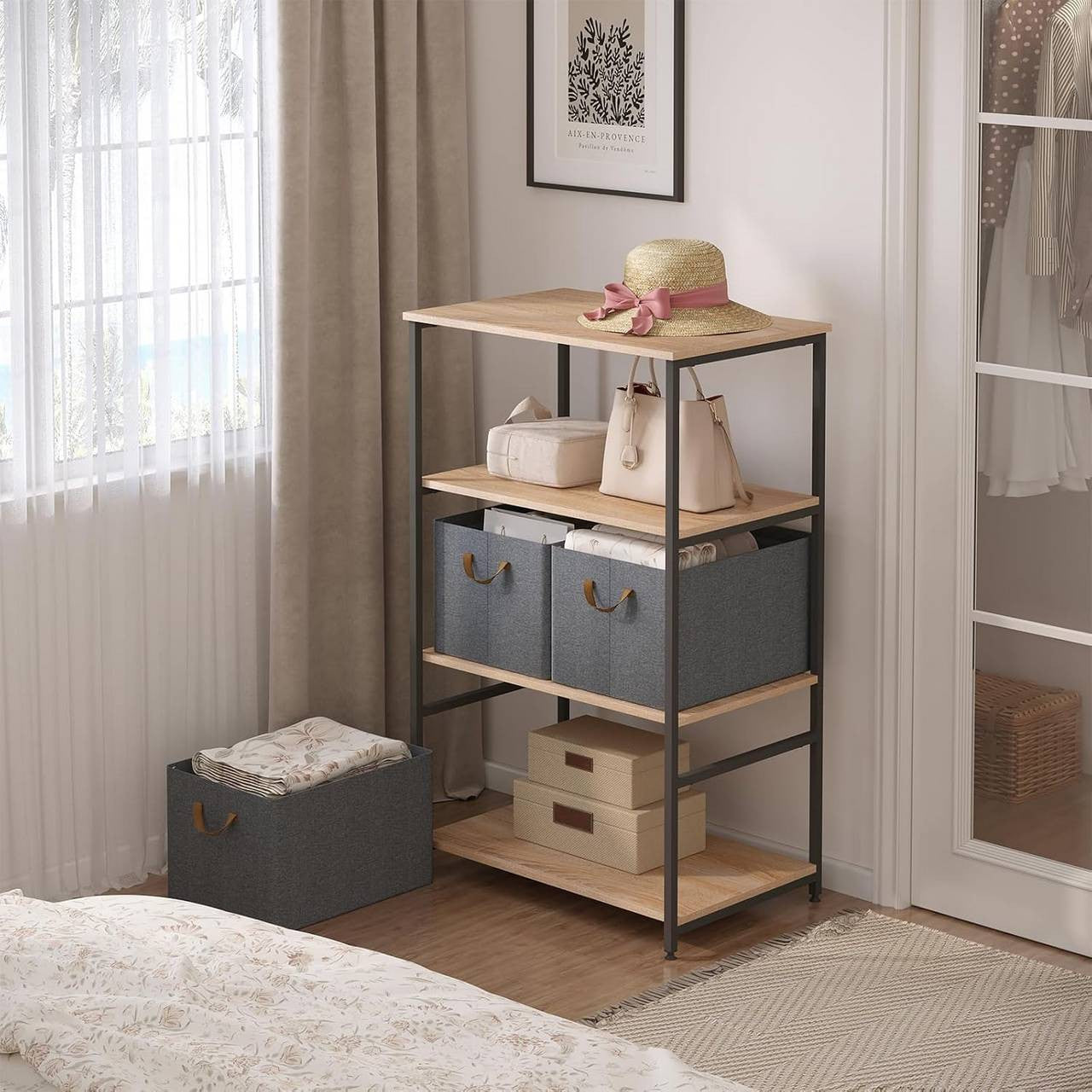 24goodz Foldable Storage Boxes Set of 3 - Durable & Space-Saving - Kationic Fabric and Polyester - For Home Organization - Grey + Brown