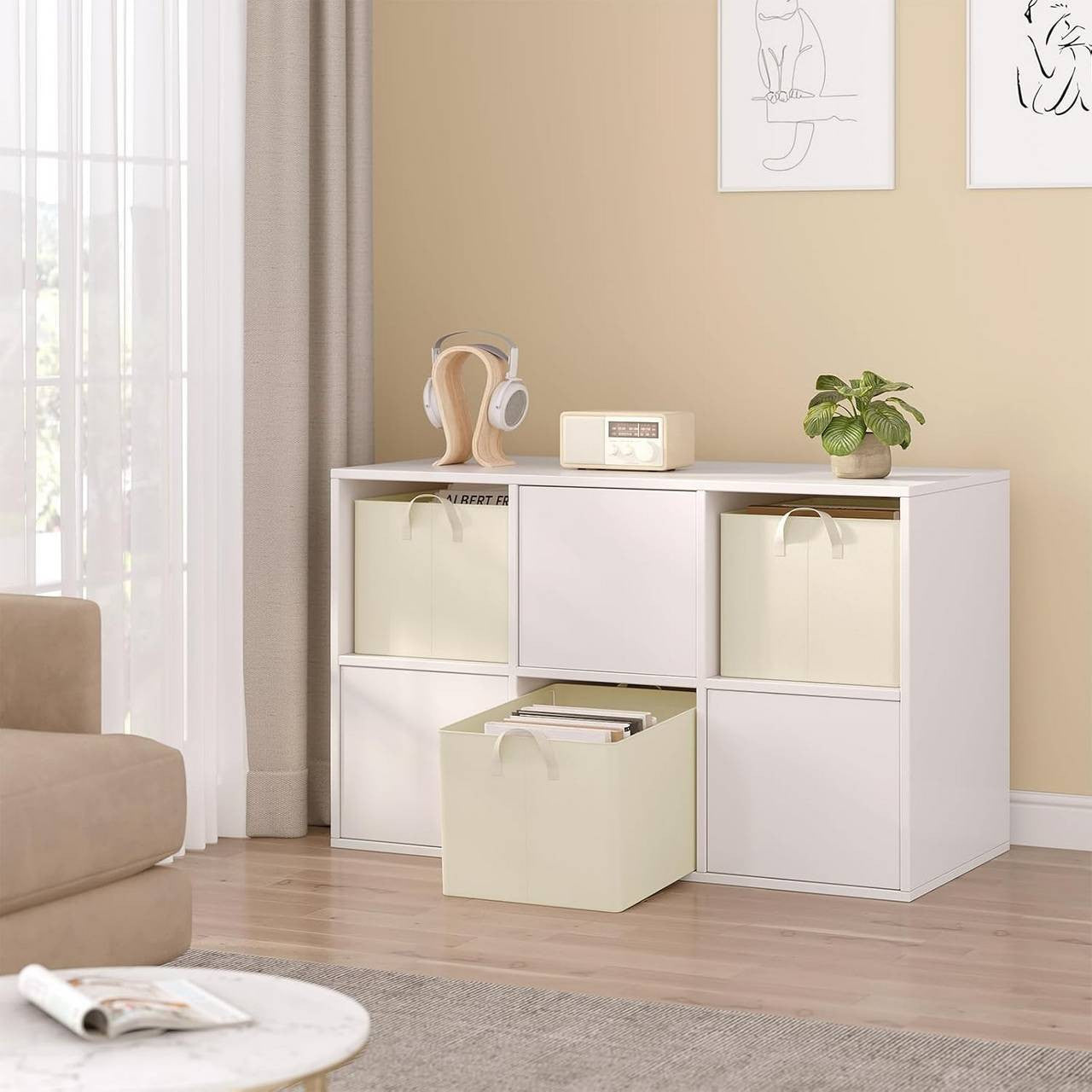 24goodz Set of 3 Foldable Storage Boxes - Durable and Space-Saving - Polyester and Metal - For Organizing Your Home - Cream (47x35x30 cm)