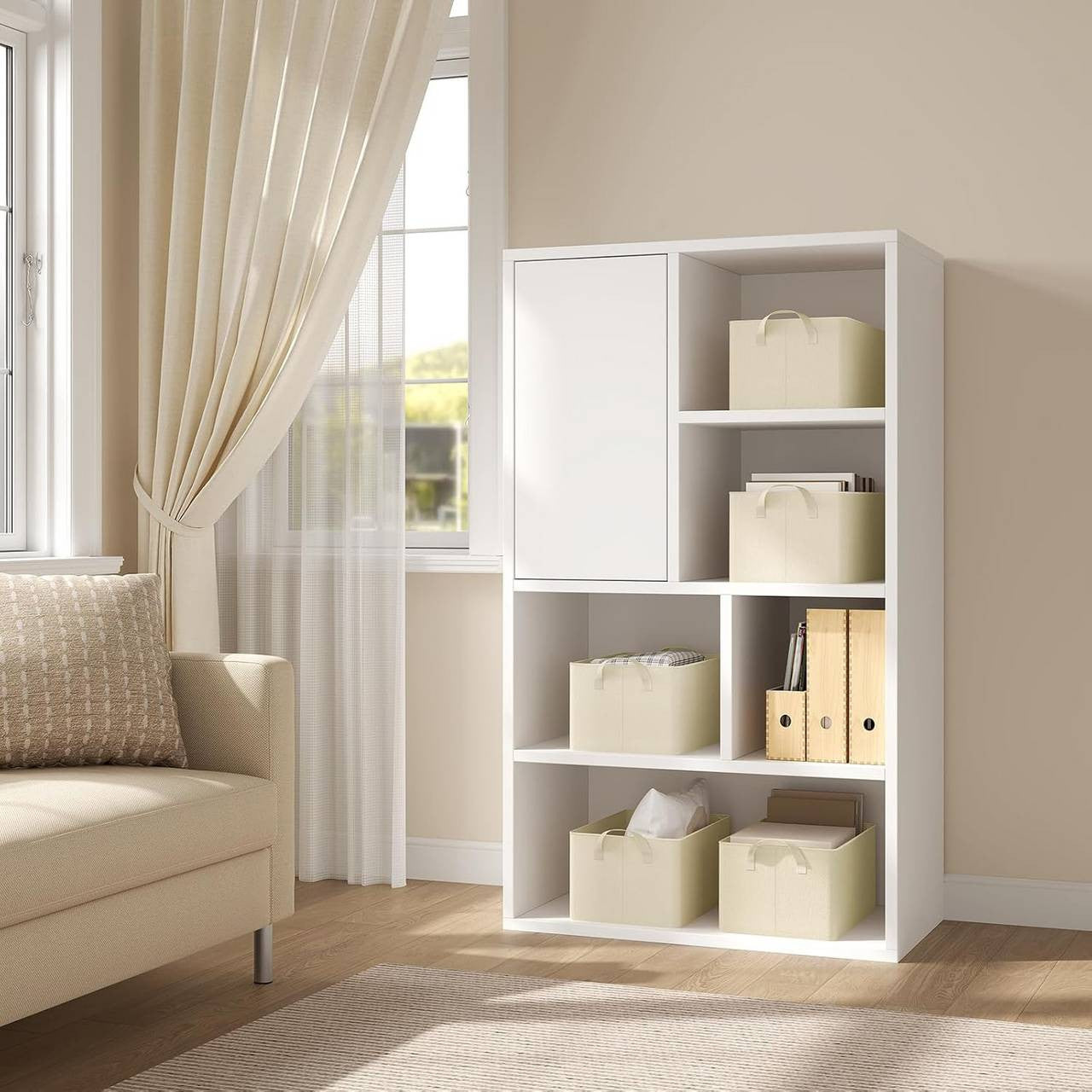 24goodz Set of 5 Foldable Storage Boxes - Durable & Space-Saving - Polyester & Metal - For Organizing Your Home - Cream
