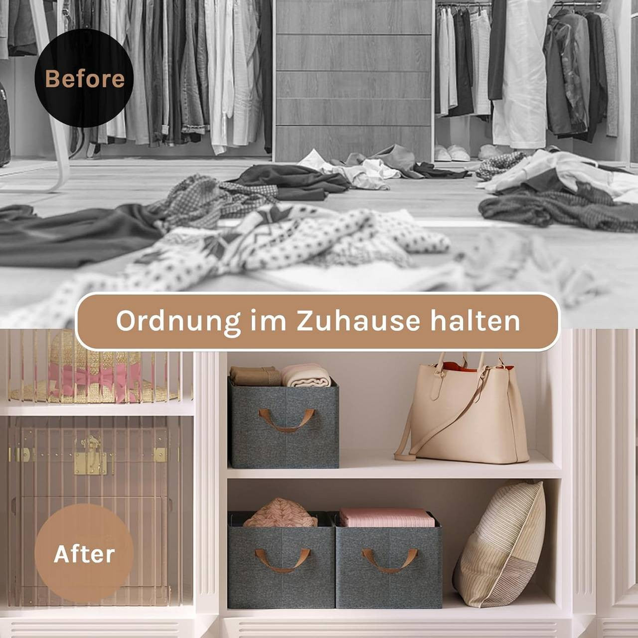 24goodz Foldable Storage Boxes Set of 5 - Durable and Stylish - Polyester and Metal - For Home Organization - Grey + Brown