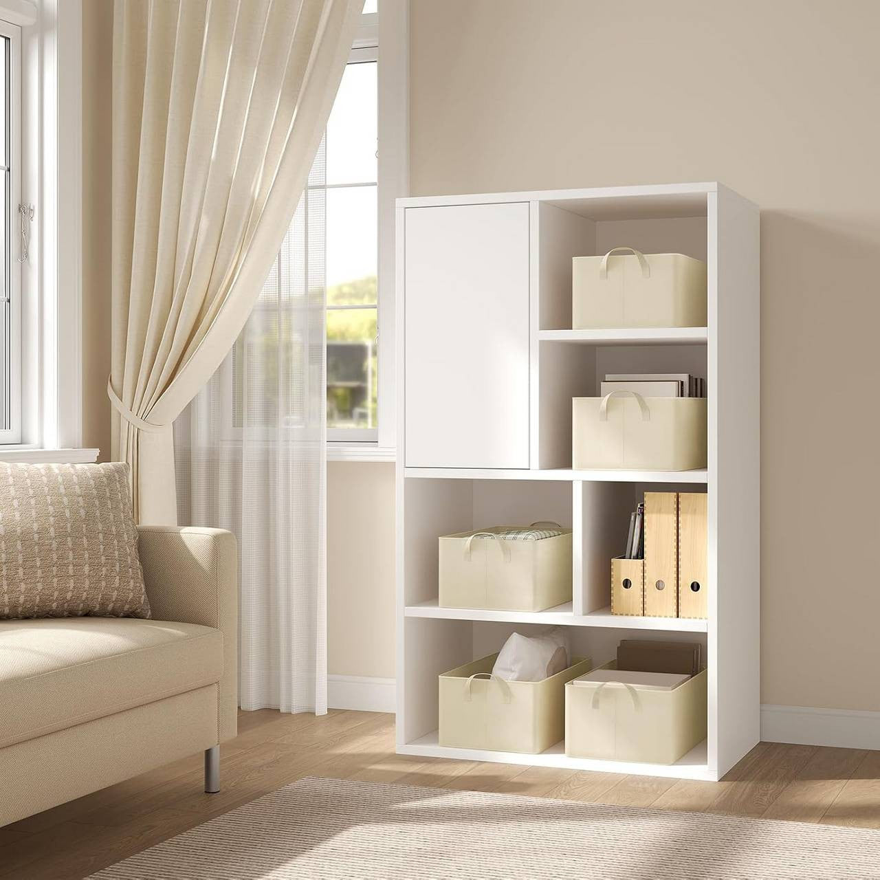 24goodz Set of 5 Foldable Storage Boxes - Durable and Space-Saving - Polyester and Metal - For Organizing Your Home - Cream