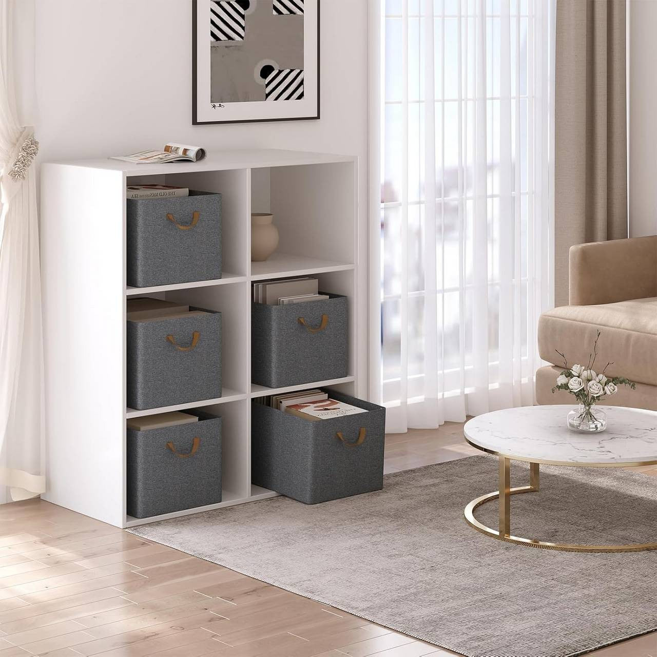 24goodz Foldable Storage Boxes Set of 5 - Durable and Space-Saving - Kationic Fabric and Polyester - For Home Organization - Grey + Brown
