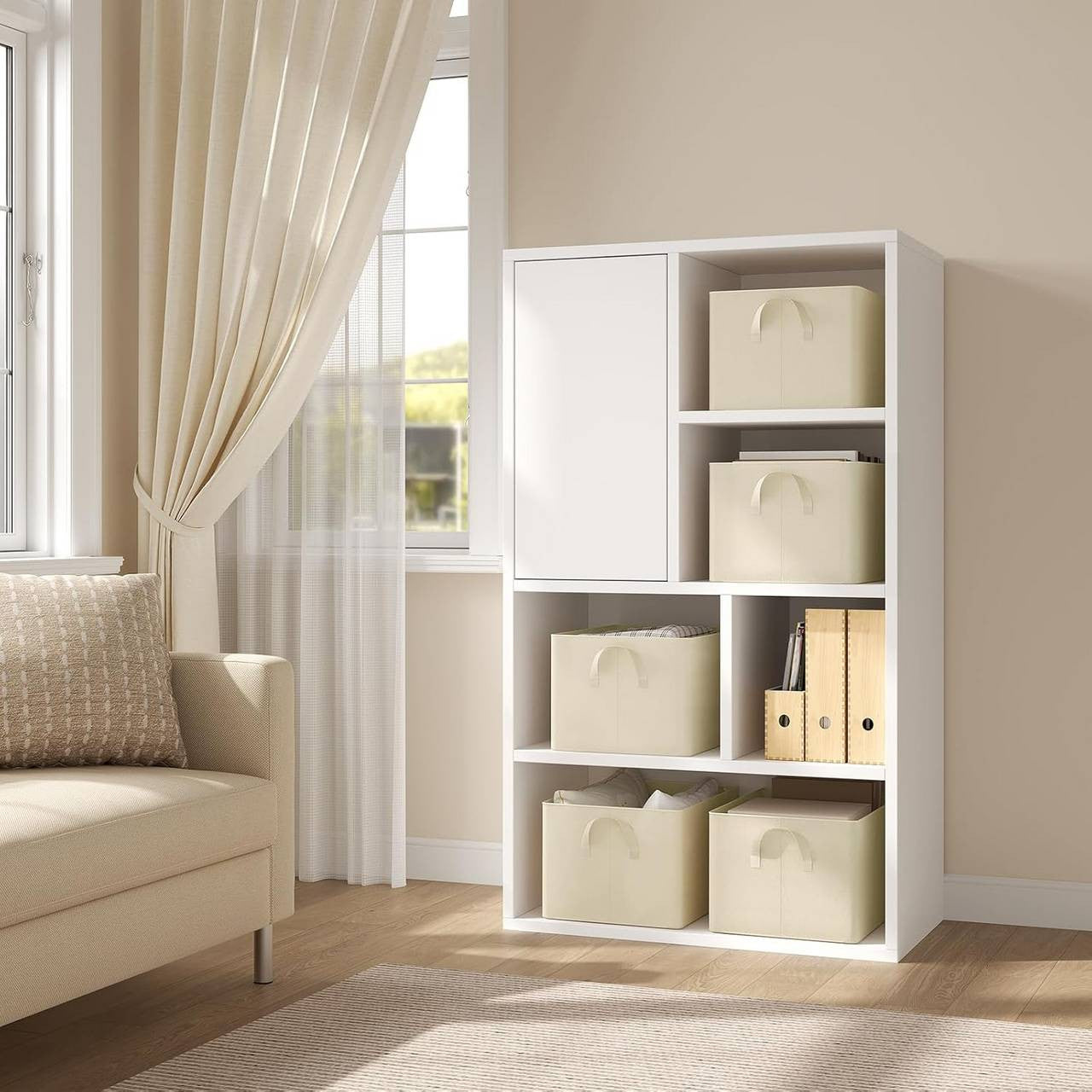 24goodz Foldable Storage Boxes Set of 5 - Durable and Stylish - Polyester and Metal - For Home Organization - Cream