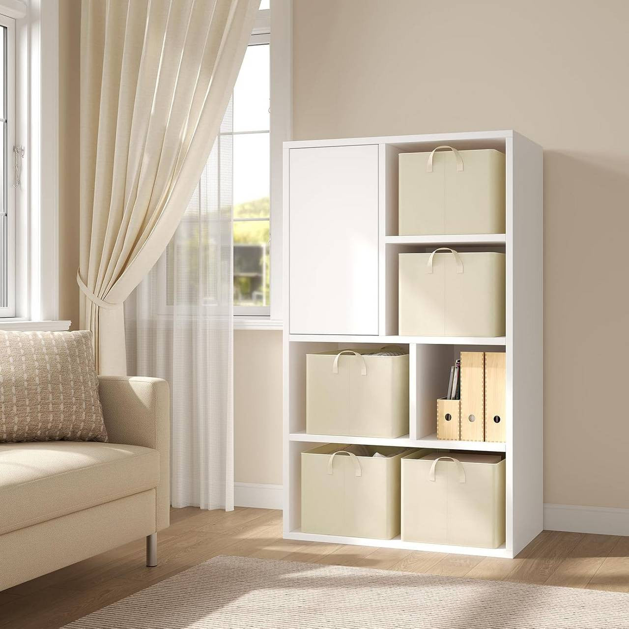 24goodz Set of 5 Foldable Storage Boxes - Durable and Versatile - Polyester and Metal - For Organizing Your Space - Cream