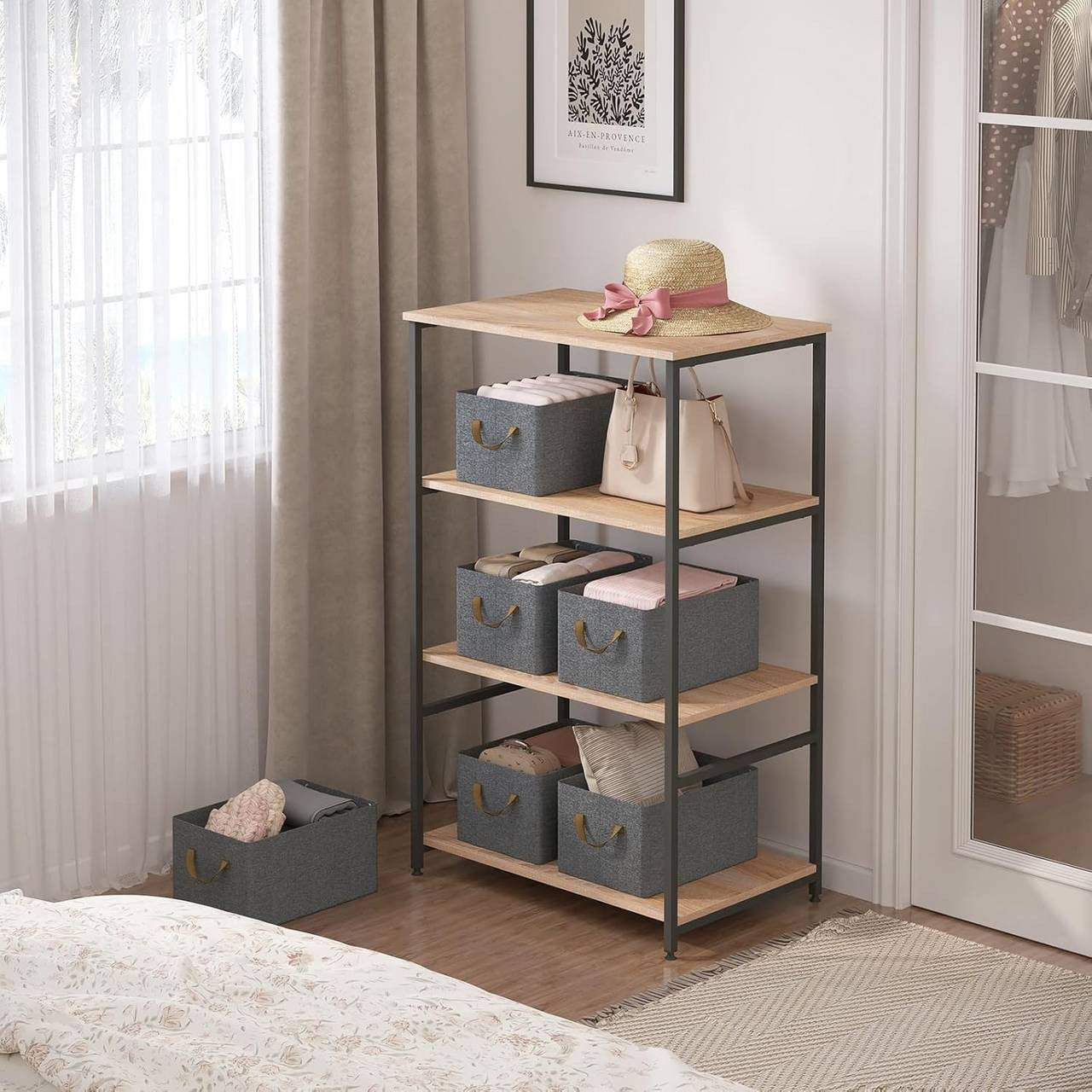 24goodz Storage Boxes Set of 6 - Durable and Flexible Organization - Kationic Fabric and Polyester - For Home and Office - Grey + Brown