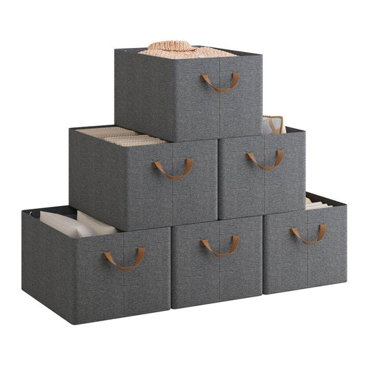 24goodz Folding Storage Boxes Set of 6 - Durable & Space-Saving - Polyester and Metal - For Organizing - Grey + Brown