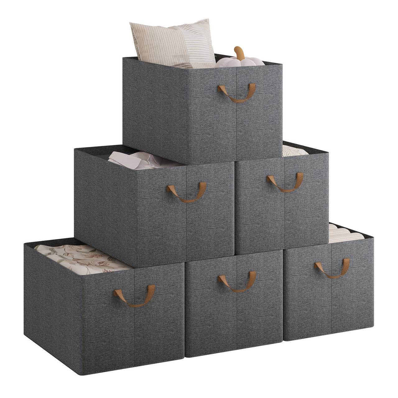 24goodz Foldable Storage Boxes Set of 6 - Durable and Versatile - Polyester and Metal - For Organizing Your Home - Grey + Brown