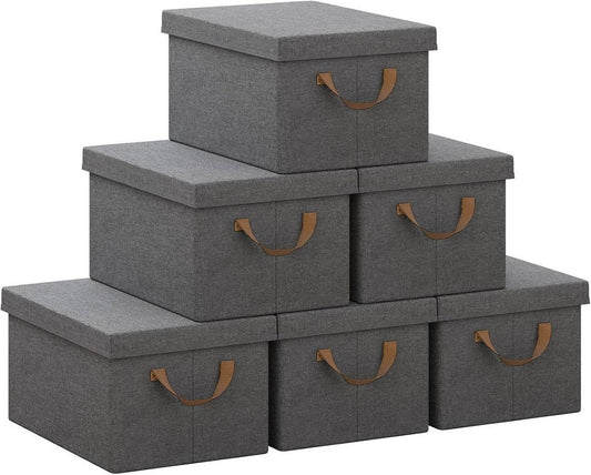 24goodz Set of 6 Storage Boxes with Lids - Versatile Organization Solution - Durable Polyester - For Home and Office - Grey (38x27x20 cm)