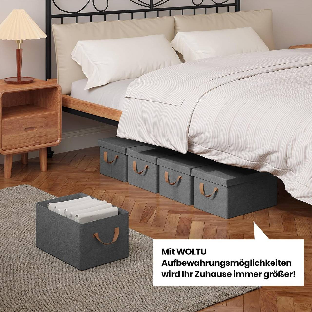 24goodz Set of 6 Storage Boxes with Lids - Versatile Organization Solution - Durable Polyester - For Home and Office - Grey (38x27x20 cm)