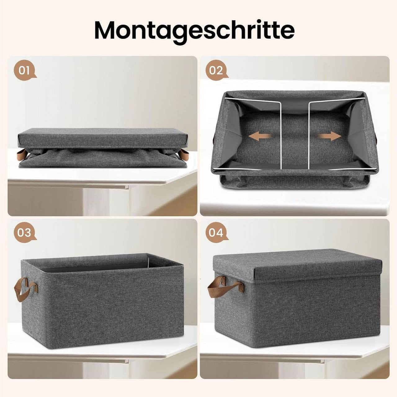 24goodz Set of 6 Storage Boxes with Lids - Versatile Organization Solution - Durable Polyester - For Home and Office - Grey (38x27x20 cm)