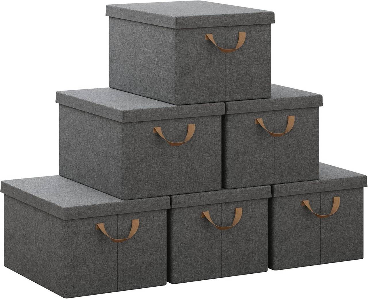 24goodz Set of 6 Storage Boxes with Lid - Versatile Organization Solution - Foldable Design - Polyester - For Home Use - Grey