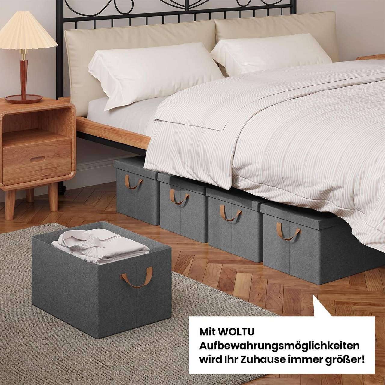 24goodz Set of 6 Storage Boxes with Lid - Versatile Organization Solution - Foldable Design - Polyester - For Home Use - Grey