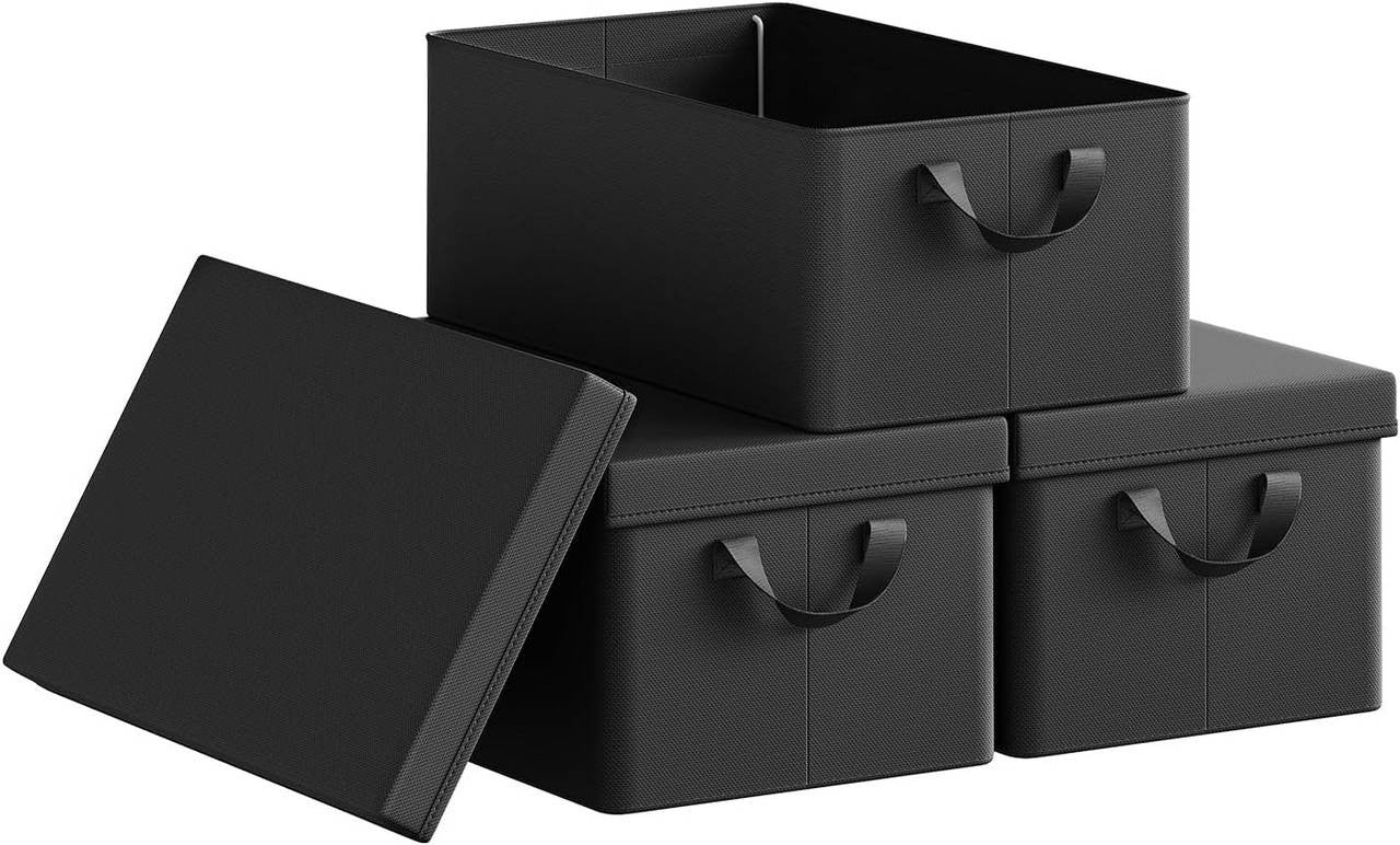 24goodz Set of 3 Storage Boxes with Lids - Versatile and Space-Saving - Polyester - For Home Organization - Black