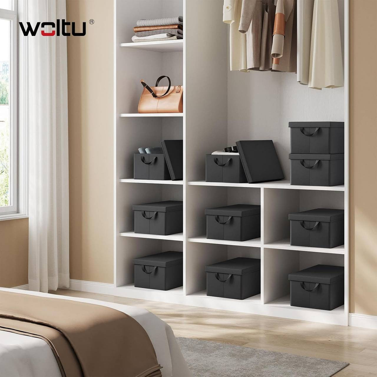 24goodz Set of 3 Storage Boxes with Lids - Versatile and Space-Saving - Polyester - For Home Organization - Black
