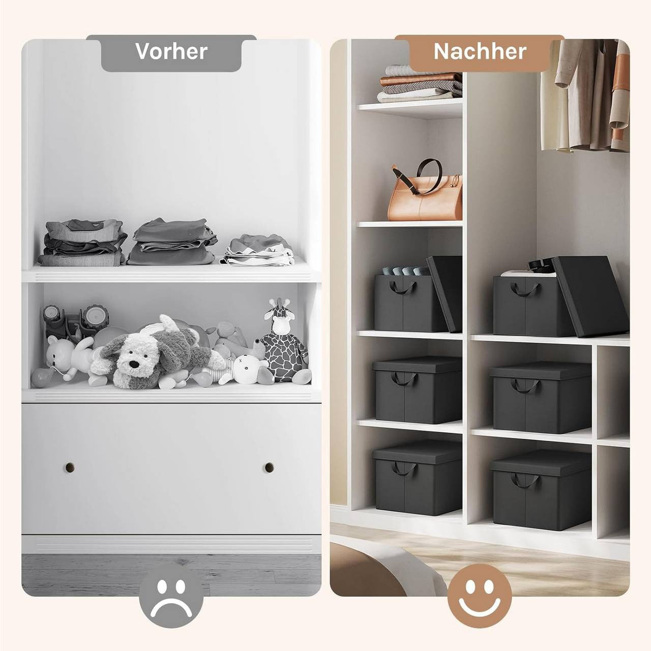 24goodz Set of 3 Storage Boxes with Lids - Versatile and Space-Saving - Polyester and Metal - For Organizing Your Home - Black