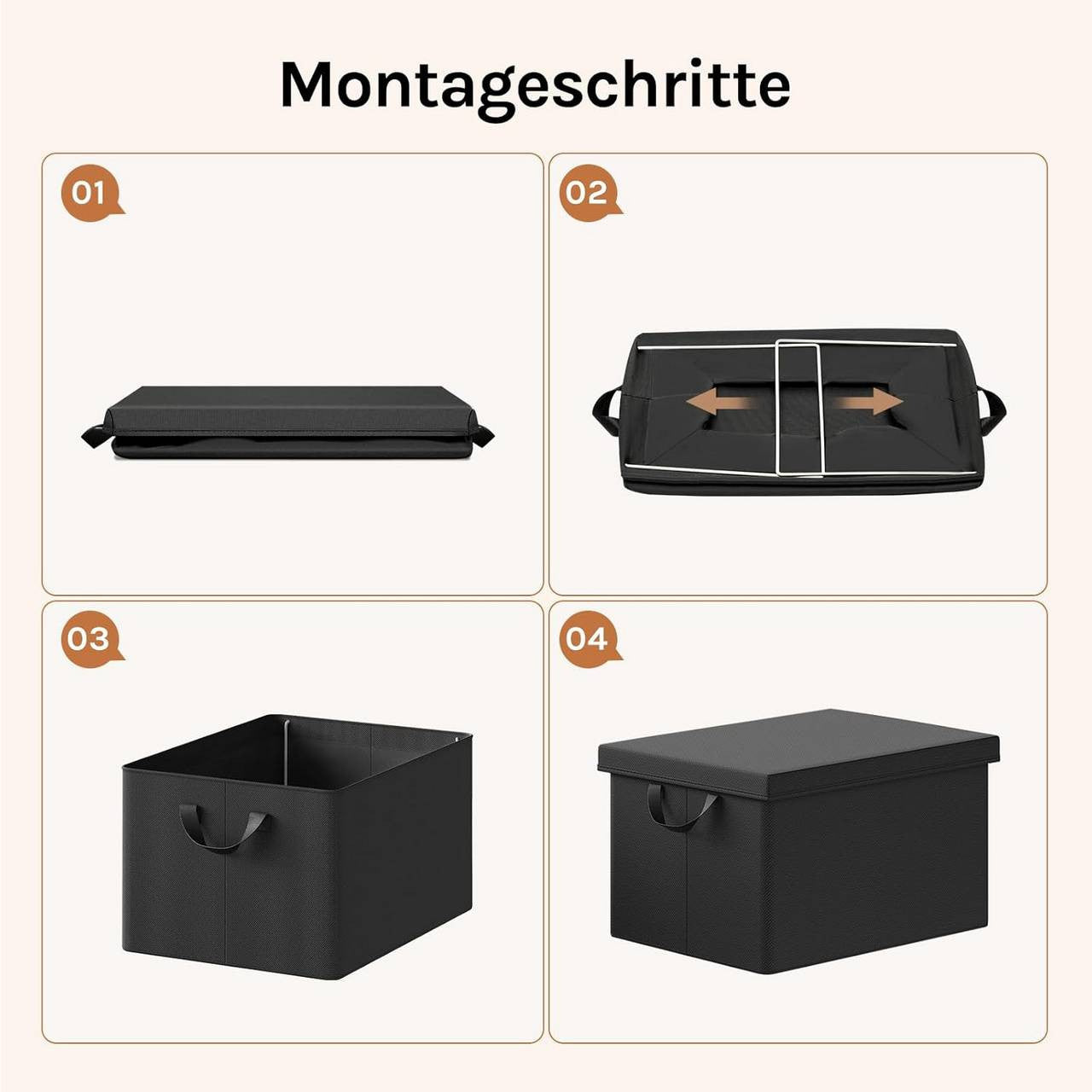 24goodz Set of 3 Storage Boxes with Lids - Versatile and Space-Saving - Polyester and Metal - For Organizing Your Home - Black