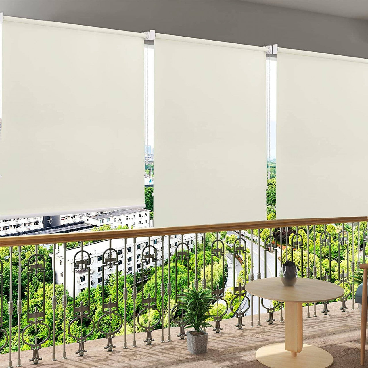 24goodz Outdoor Roller Blind - High UV Protection - Adjustable Height - Polyester - For Balconies and Patios - Beige 140x140 cm