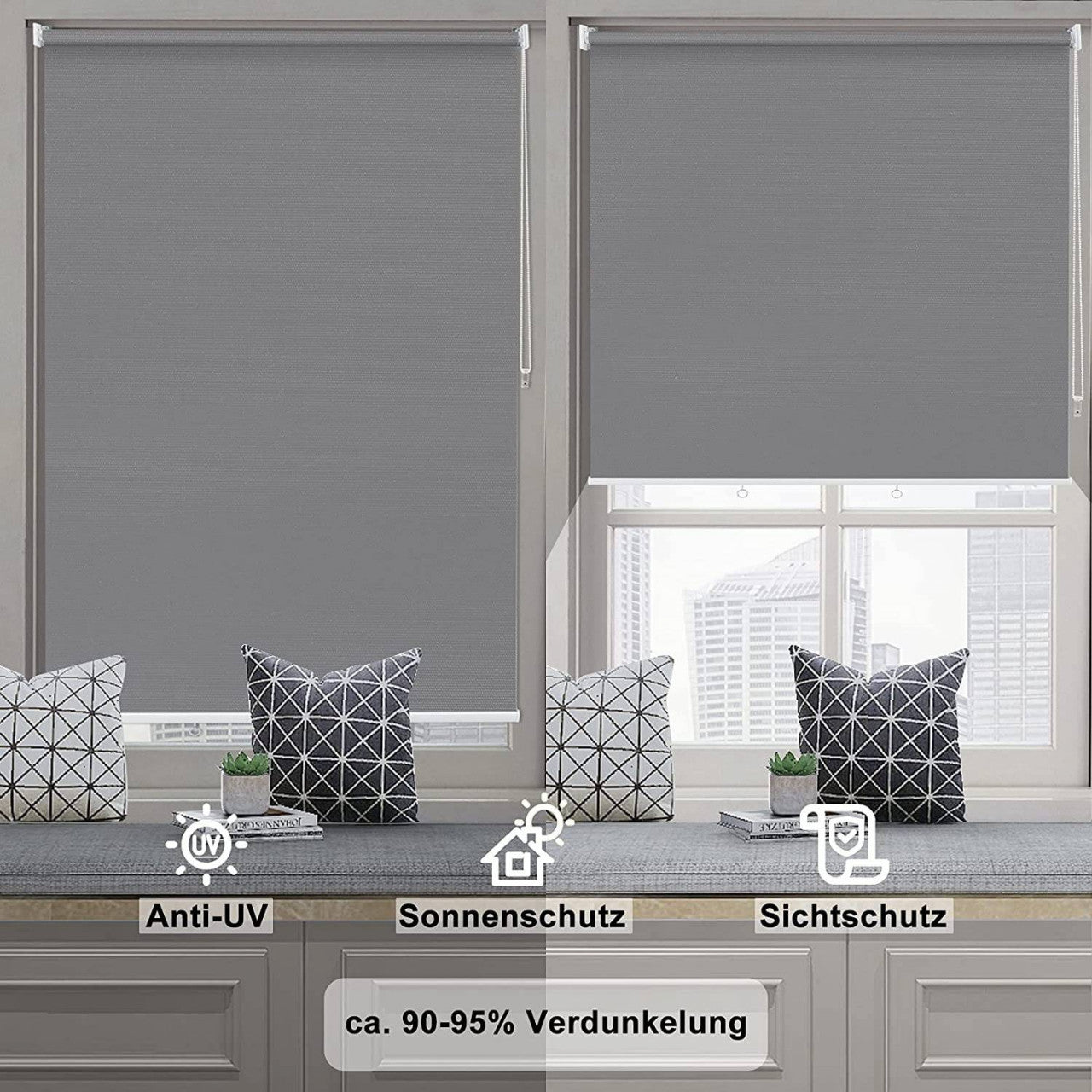 24goodz Outdoor Roller Blind - High UV Protection - Adjustable Height - Polyester - For Balconies and Gardens - Dark Grey 100x140 cm - dgr