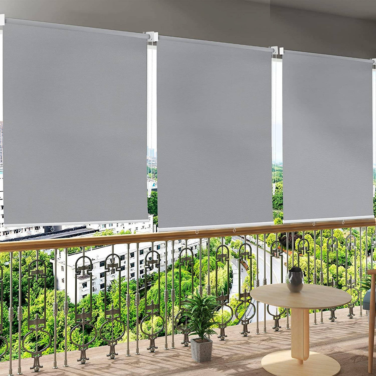24goodz Outdoor Roller Blind - High UV Protection - Adjustable Height - 320 g/m² Polyester - Grey - 140x240 cm