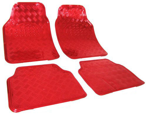 24goodz Universal Car Floor Mats - Trendy Aluminium Design - Optimal Dirt Protection - PVC - For All Seasons - Red