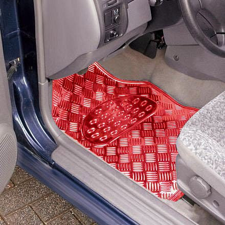24goodz Universal Car Floor Mats - Trendy Aluminium Design - Optimal Dirt Protection - PVC - For All Seasons - Red