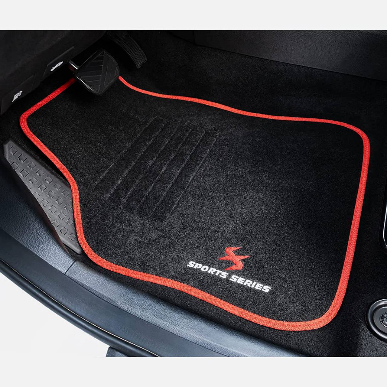 24goodz Car Floor Mat Set - High-Quality Comfort - Universal Fit - Carpet Material - Red Trim - 45x67 cm + 45x33 cm