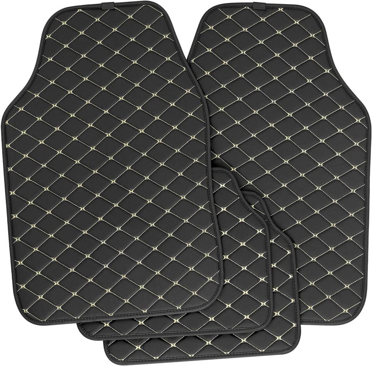 24goodz Universal Car Floor Mats Set - Durable All-Weather Protection - Synthetic Leather - For All Vehicles - Black + White