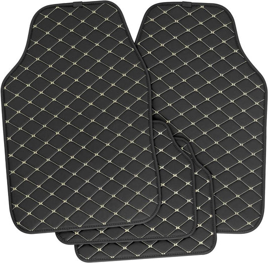24goodz Universal Car Floor Mats Set - Durable All-Weather Protection - Synthetic Leather - For All Vehicles - Black + White