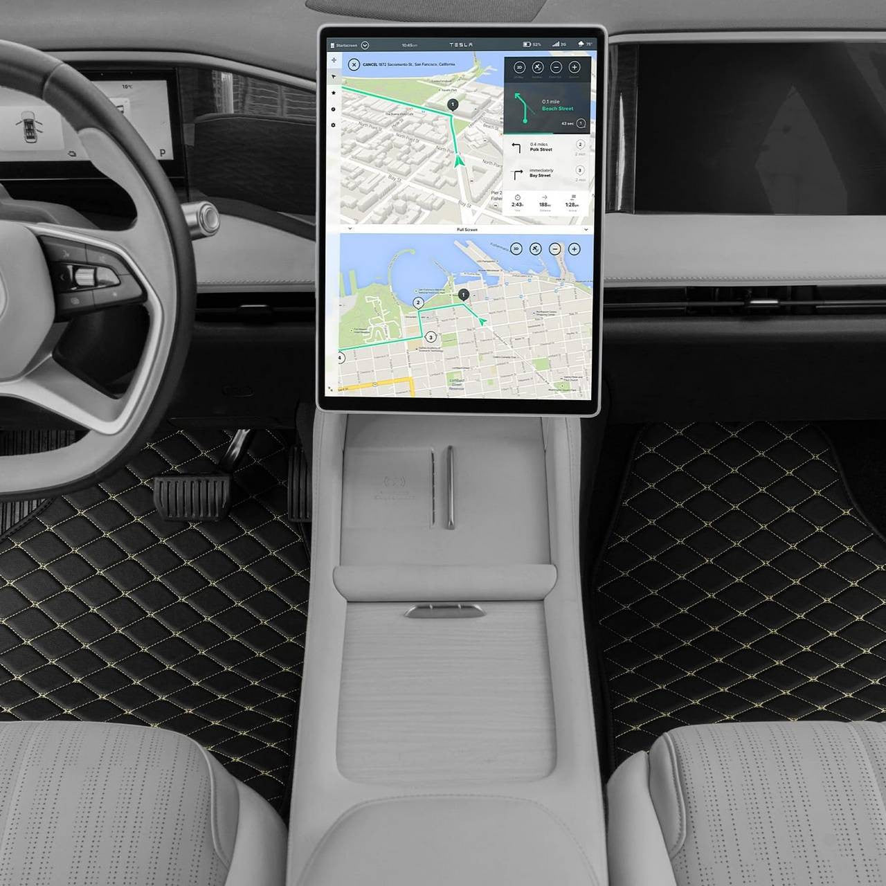 24goodz Universal Car Floor Mats Set - Durable All-Weather Protection - Synthetic Leather - For All Vehicles - Black + White