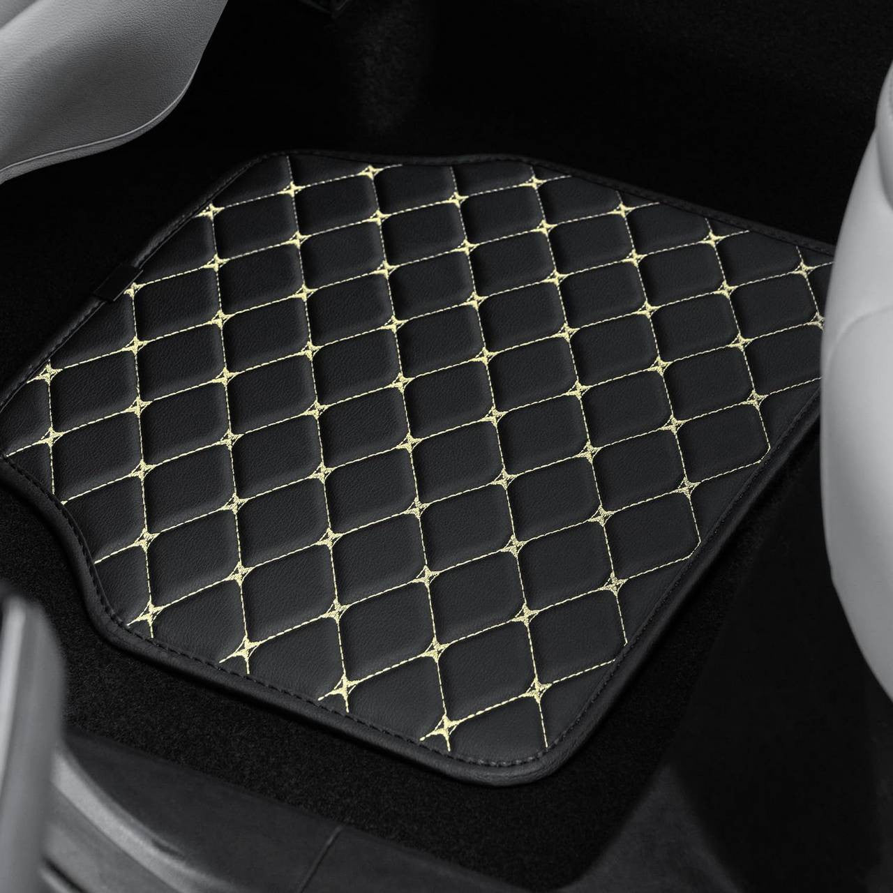 24goodz Universal Car Floor Mats Set - Durable All-Weather Protection - Synthetic Leather - For All Vehicles - Black + White