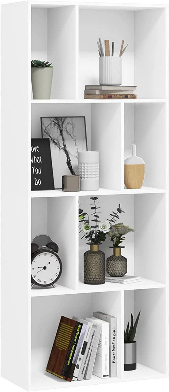 24goodz Bookcase with 8 Open Compartments - High-Quality and Durable - E1 Particle Board - For Home and Office - White - 60 x 143.5 x 29 cm - ws
