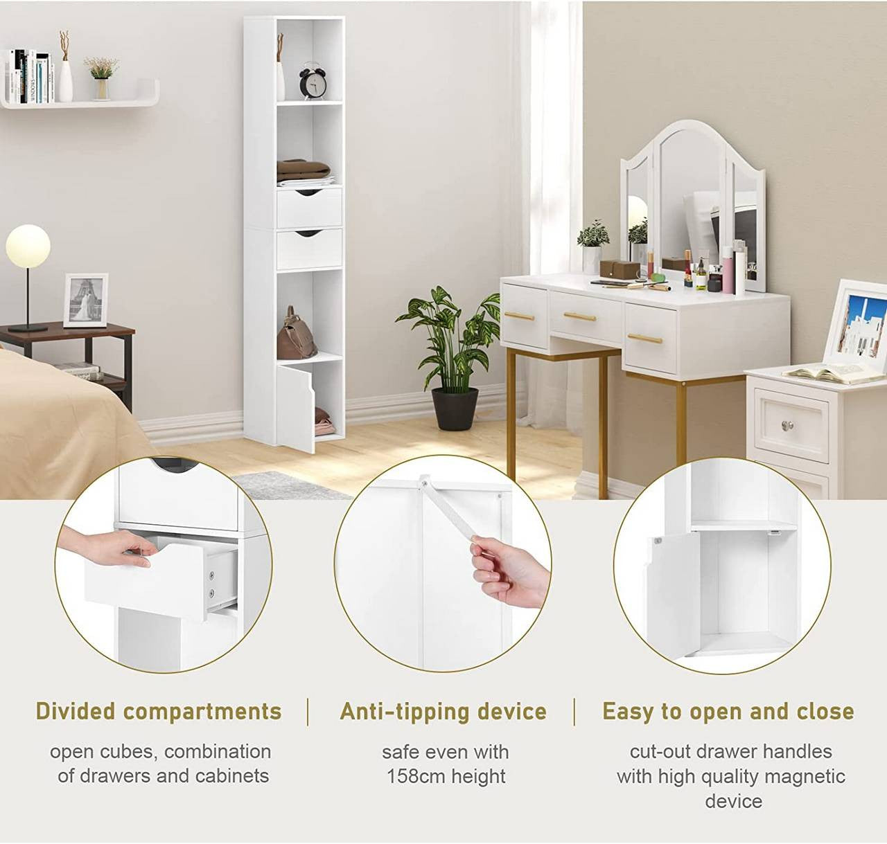 24goodz Bookcase with Drawers and Door - Versatile Storage Solutions - Melamine - For Home and Office - White 30 x 158 x 24 cm - ws