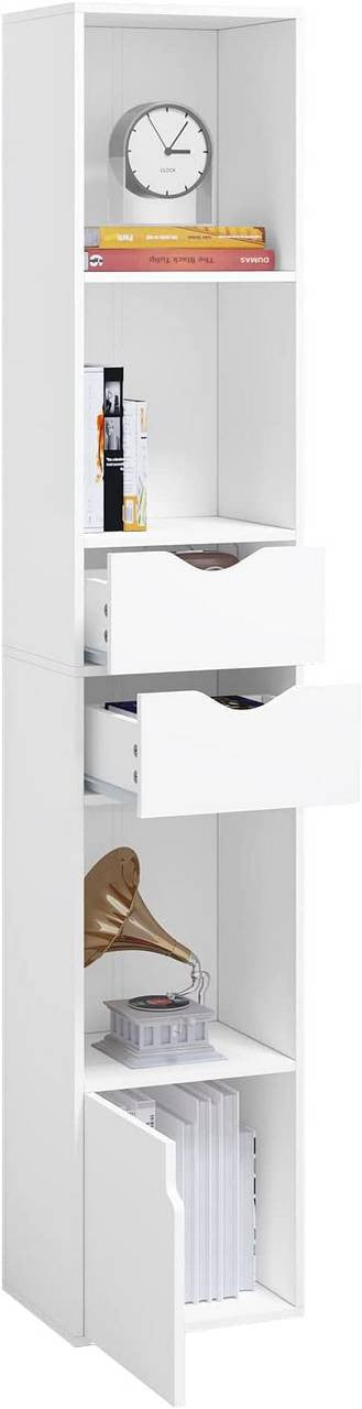 24goodz Bookcase with Drawers and Door - Versatile Storage Solutions - Melamine - For Home and Office - White 30 x 158 x 24 cm - ws